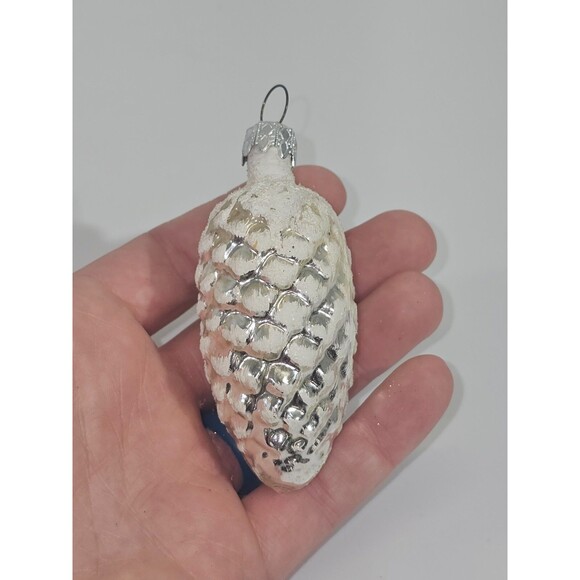 VTG West Germany Blown Glass Christmas Ornament Snow Covered Pinecone Figural - Picture 3 of 5